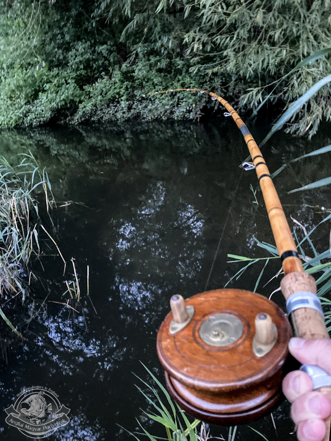 Egy öreg nádbottal és egy fa Nottingham centrepin orsóval nagy márna kifárasztása